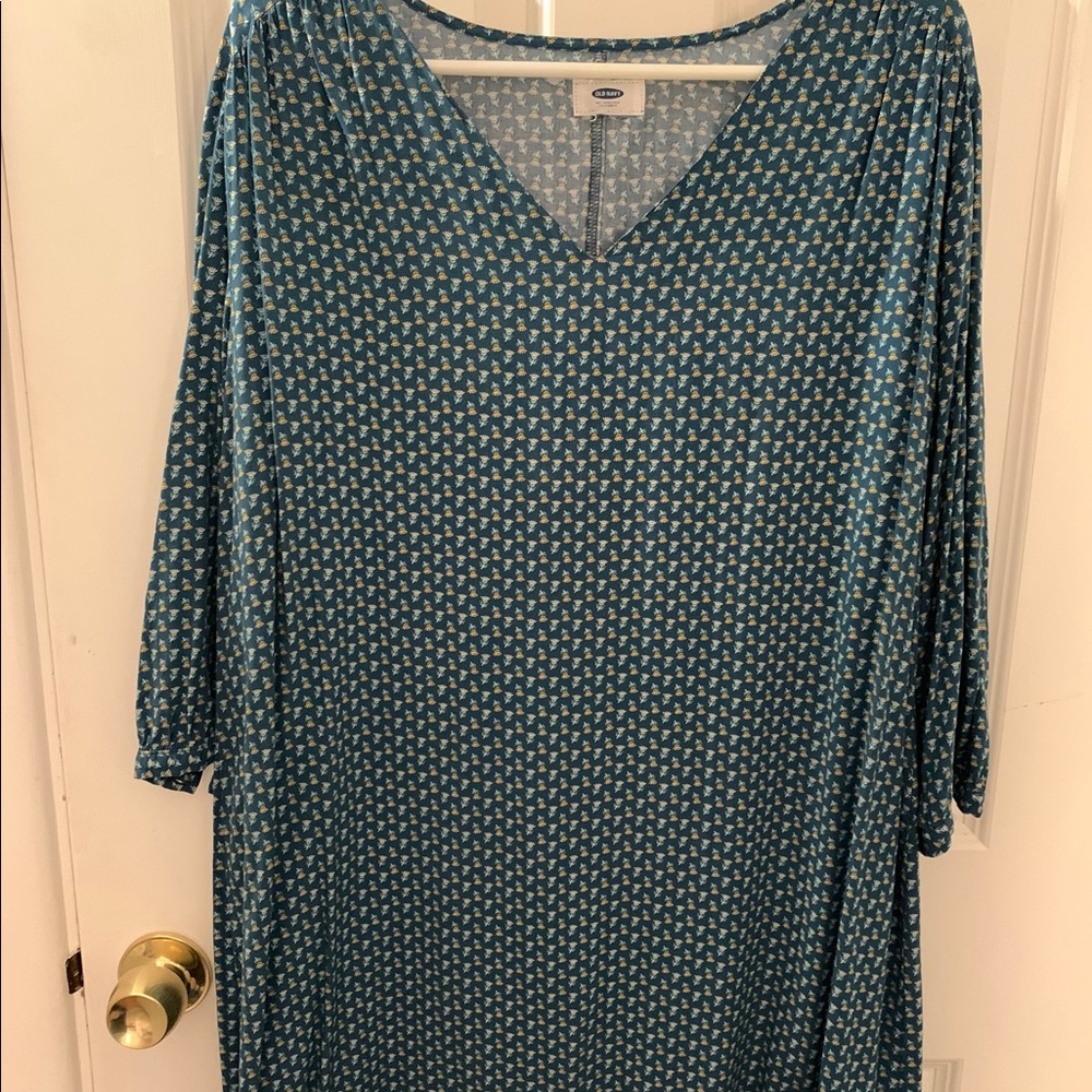 Flower Print V-Neck Long Sleeve Dress